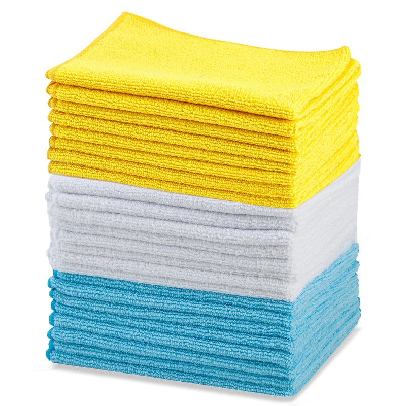 Amazon Basics Microfiber Cleaning Cloths, Ultra Absorbent, Lint Free, Streak Free, Non-Abrasive, Reusable and Washable, 16" X 12",