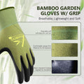 COOLJOB 2 Pairs Gardening Gloves for Women and Men, Bamboo Working Gloves Touchscreen, Grippy Nitrile Rubber Coated Work Gloves, Green/Black,
