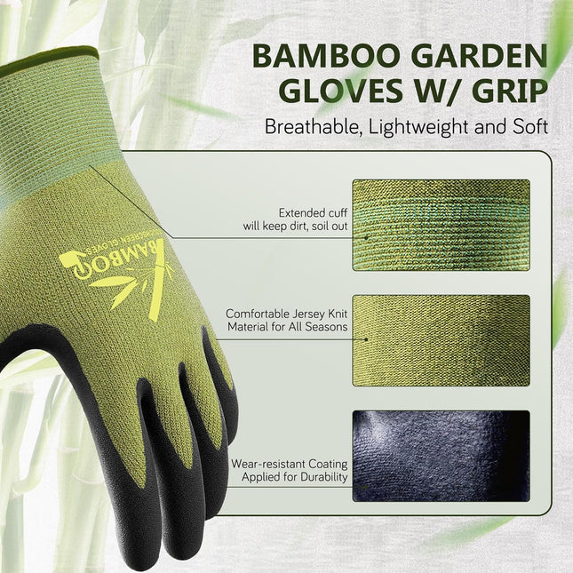COOLJOB 2 Pairs Gardening Gloves for Women and Men, Bamboo Working Gloves Touchscreen, Grippy Nitrile Rubber Coated Work