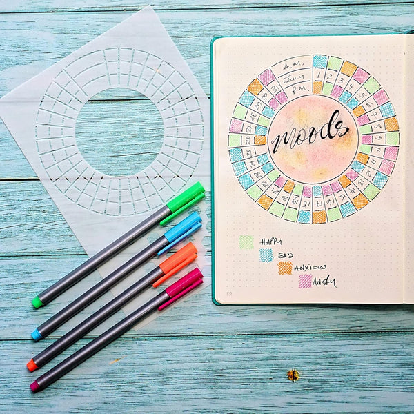 Habit Tracker Stencils - X6 Habit Stencils, Circle Trackers, Monthly Tracking, Gratitude - Get Healthy, Achieve Goals with Journaling Supplies to
