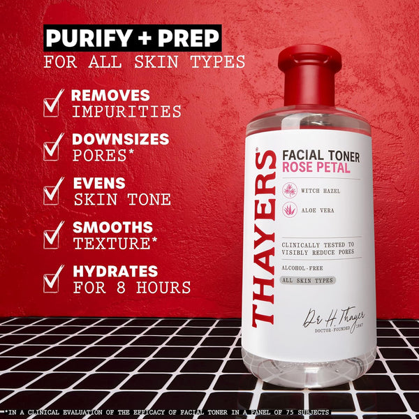 THAYERS Alcohol-Free Rose Petal Witch Hazel Facial Toner for Glowing Skin, Soothing, Hydrating, Refreshing Toner for All Skin Types, 12Oz