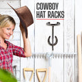 Cowboy Hat Rack - Set of 2 Decorative Wall-Mounted Holder - Heavy-Duty Iron Hanger and Organizer DIY Kit for Hats, Coats and Keys - Rustic Western