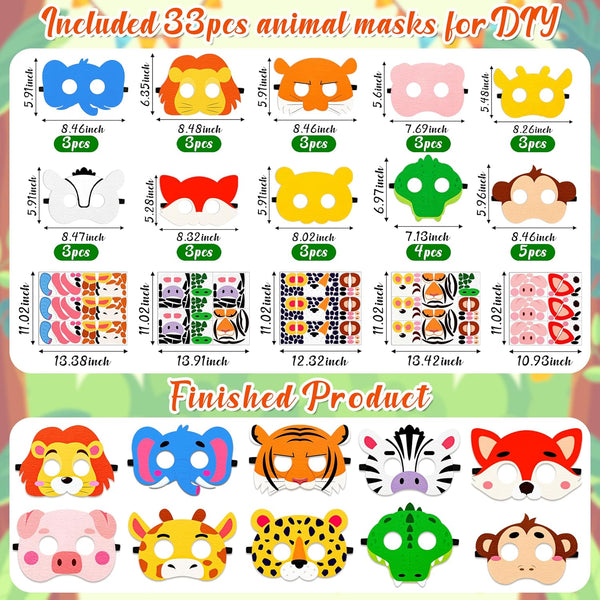 33PCS Jungle Safari Crafts - Felt Animal DIY Arts Kit, Birthday Party Favors Activities Supplies in Bulk