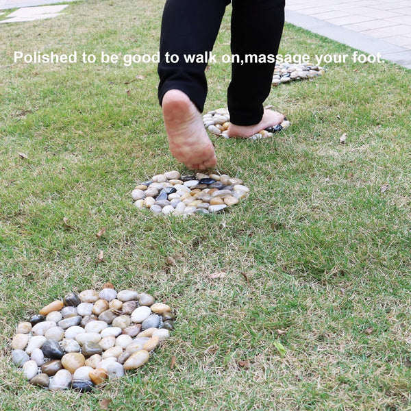 Natural Pebble Stepping Stones for Garden & Outdoor Walkways - 9 Inch round Therapeutic Massage Stones, 6Pcs Non-Slip Acupressure Floor Mats,