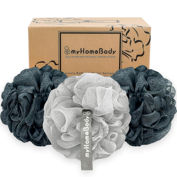 Myhomebody Large 70G Loofah Sponge, Body Scrubber, Bath Sponge, Loofah for Women, Men, Exfoliating Sponge Shower Pouf with Activated Charcoal - 3