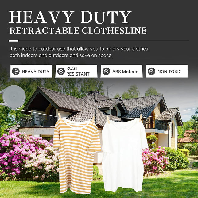 Retractable Clothesline Heavy Duty Retracting Clothes Line Outdoor and Indoor with Durable ABS Shell and 38 Feet Extrude