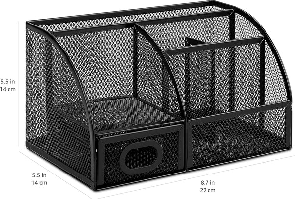 Amazon Basics Mesh Pen Holder and Organizer, Black, â9.1" X 5.9" X 5.5