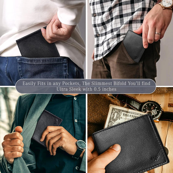 LUXEORIA Genuine Leather Wallet for Men, Handcrafted Travel Wallet, Minimalist Mens Slim Bifold Wallet, Anti-Theft RFID Blocking Wallet for Men'S,