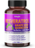 Resveratrol with Grape Seed + Quercetin Berberine + Milk Thistle Powerful Anti-Aging - USA Made & Tested (150-Day Supply (Pack of 1))