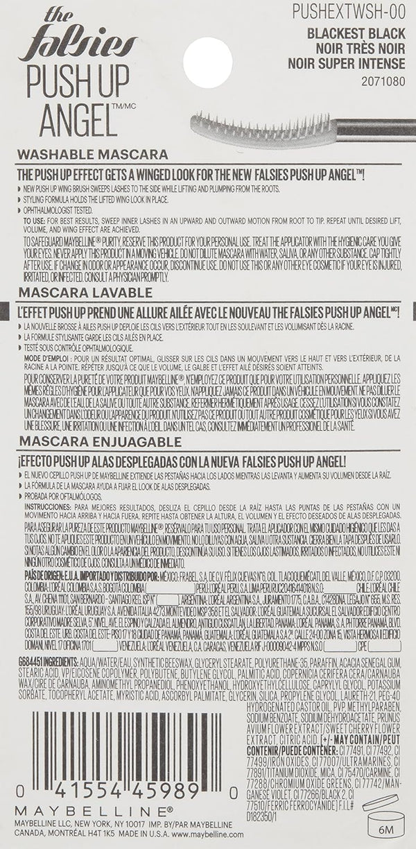 Maybelline Volum' Express Falsies Push up Angel Washable Mascara, Blackest Black, 1 Count