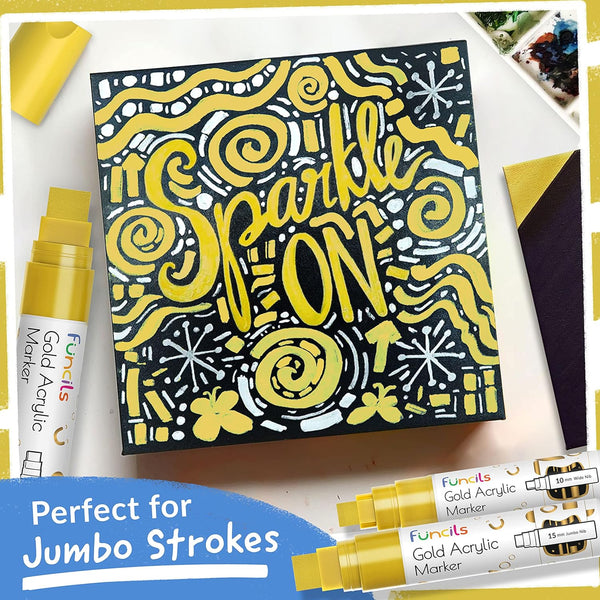5 Acrylic Gold Paint Pen Metallic - Gold Marker Metallic Paint for Wood, Fabric, Canvas, Leaf, Tire, Metal, Glass - Permanent Pen Fine Tip, Thin