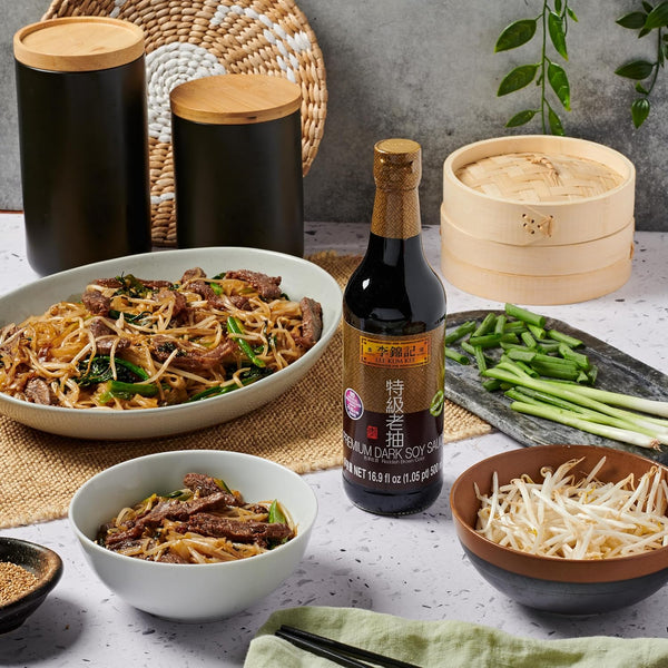 Lee Kum Kee Premium Dark Soy Sauce (16.9 Oz - 1 Pack), Full-Bodied Naturally Brewed Soy Sauce, Non GMO Soybeans, Vegan, No MSG, Best for Adding