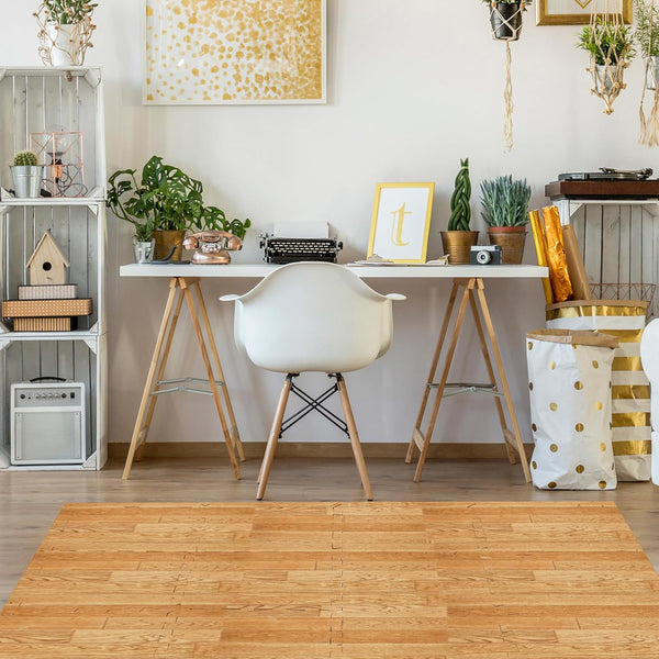 Sorbus Wood Grain Floor Mats Foam Interlocking Mats Each Tile 1 Square Foot 3/8-Inch Thick Flooring Wood Mat Tiles - Home Office Playroom Basement