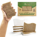 Natural Kitchen Sponges Pack of 6 - Cellulose and Coconut Husk Dishwashing Sponges - Odor Free Non Scratch Walnut Scrubber Sponges - Eco Friendly