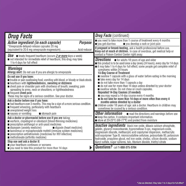 Quality Choice Omeprazole Delayed Release Acid Reducer Capsules, 20Mg Frequent Heartburn Treatment, Contains Three 14 Day Courses of Treatment 42