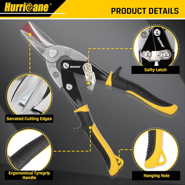 HURRICANE 10 Inch Aviation Tin Snips, Heavy Duty Metal Cutter Shears for Cutting Sheet Metal, Straight Cut, Chrome Vanadium Steel