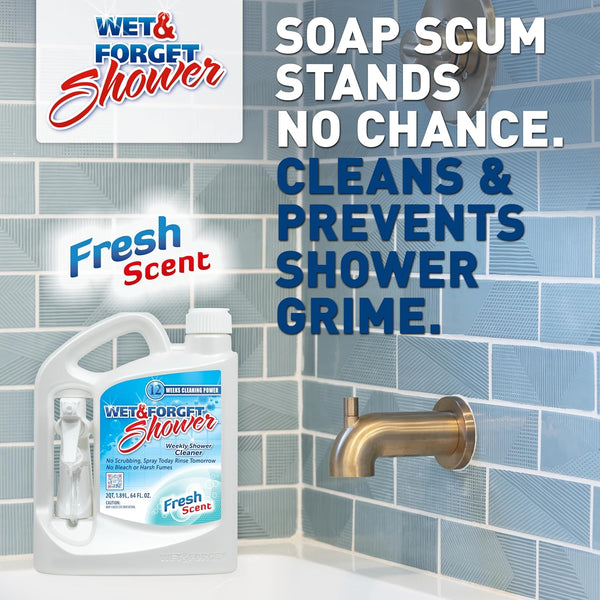 Wet & Forget Shower Cleaner Spray Multi-Surface Weekly Application Requires No Scrubbing, Bleach-Free Formula, Ready to Use, Fresh Scent, 3 Months