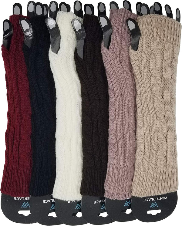 6 Pairs Long Fingerless Gloves, Cable Knit Arm Warmer Sleeve Premium Long Thermal