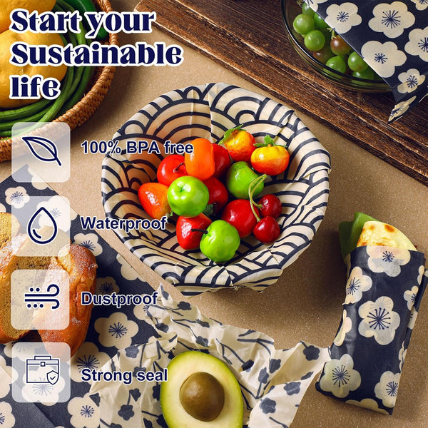 9 Pack Japanese Reusable Beeswax Wraps for Food Eco-Friendly Beeswax Wraps Bread Sandwich Wrapper Organic Sustainable Zero Waste Reusable