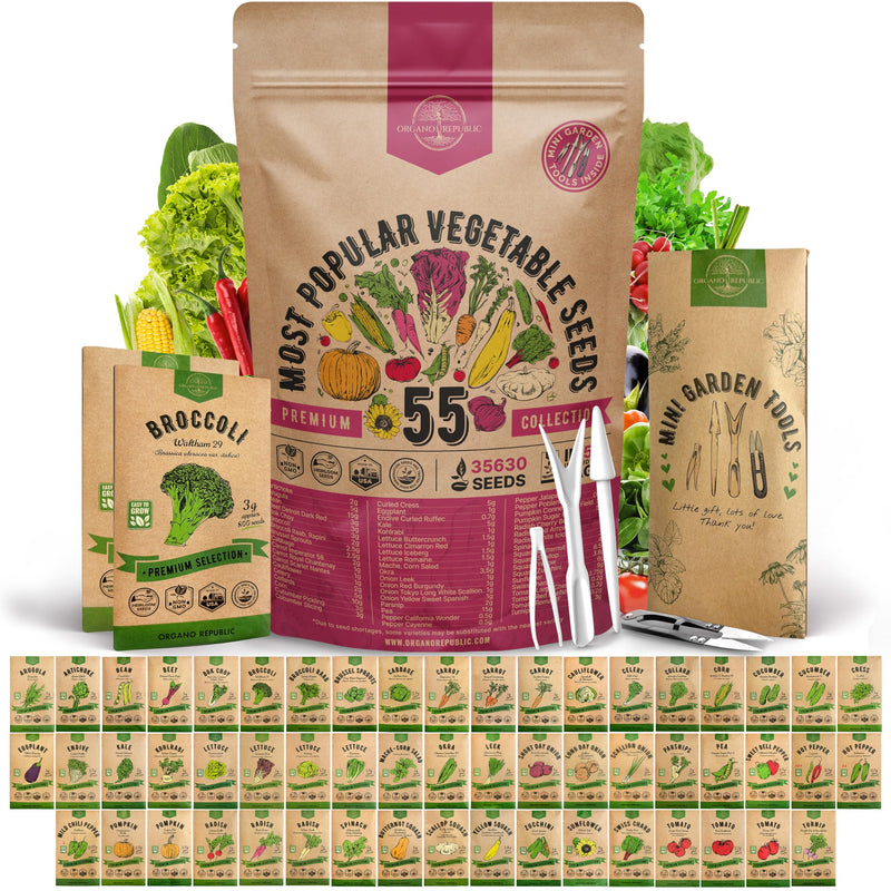 55 Vegetable Seeds Variety Pack - 35,600+ Non-Gmo Heirloom Seeds for Planting Vegetables and Fruits in Individual Seed Packets, Home Garden Seeds