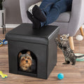 Cat House â Collapsible Multipurpose Small Dog or Cat Ottoman with Footrest, Cushioned Top, and Interior Pillow by PETMAKER (Black)