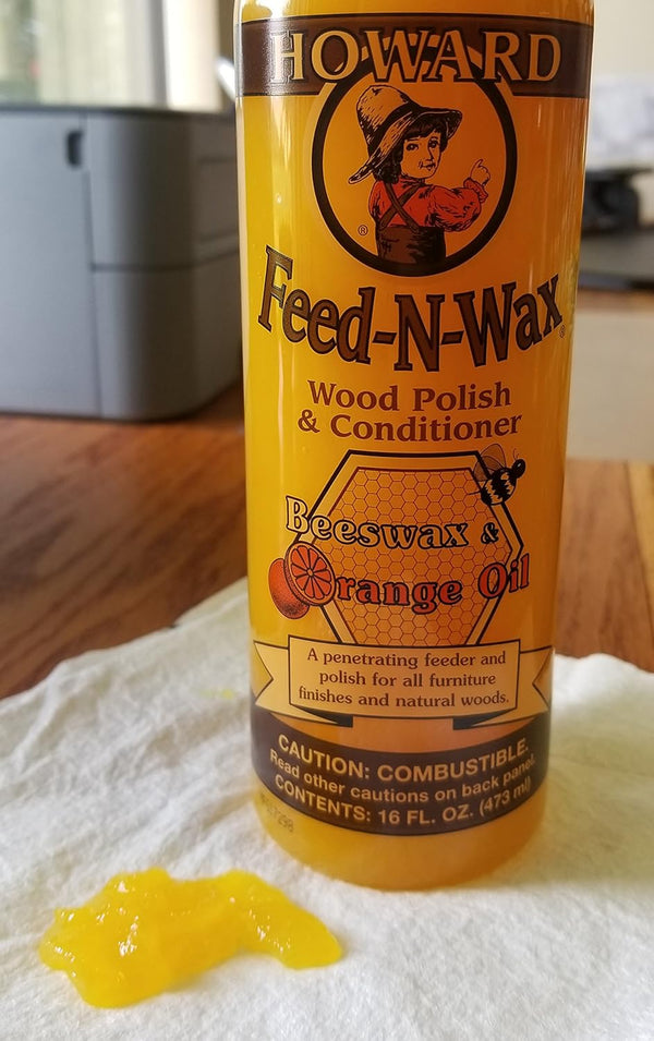 Howard Products Beeswax Wood Polish & Conditioner, Feed-N-Wax for Wood Furniture Polish, 16 Oz, Orange