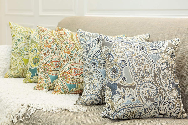Pack of 2 Decorative Pillow Covers Throw Pillow Cases,Paisley Pattern,18X18 Inches,Blue Brown Cream Multicolor