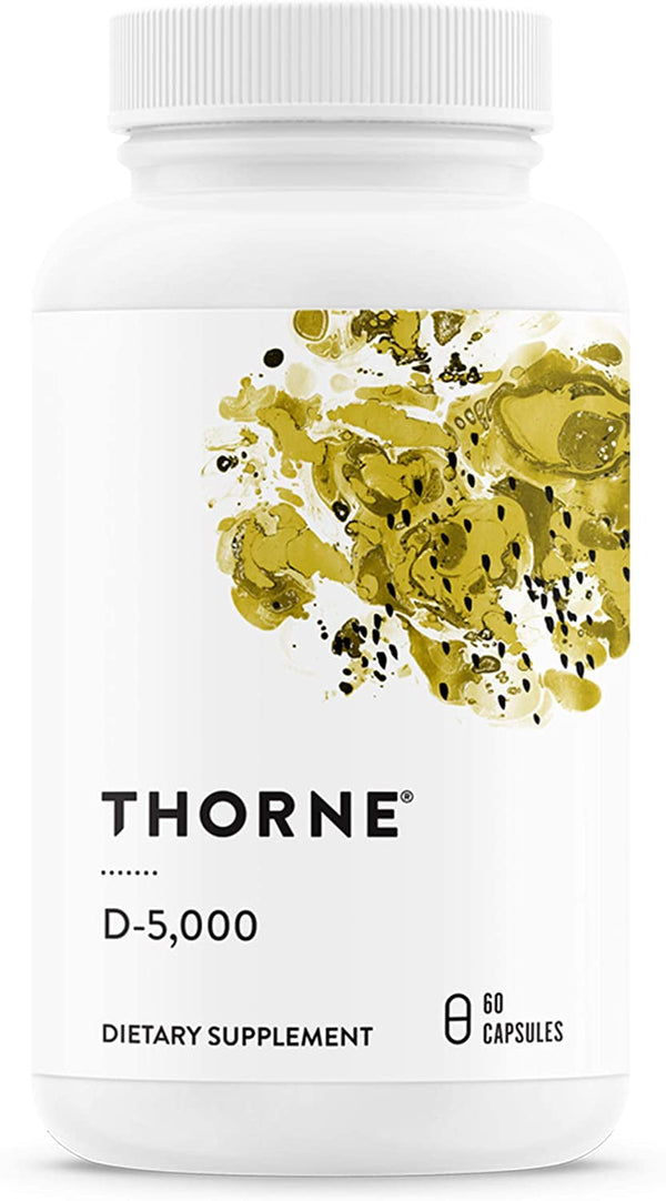 THORNE Vitamin D-5000 - Vitamin D3 Supplement - Support Healthy Bones, Teeth, Muscles, Cardiovascular, and Immune Function* - NSF Certified for Sport - Dairy-Free, Soy-Free - 60 Capsules