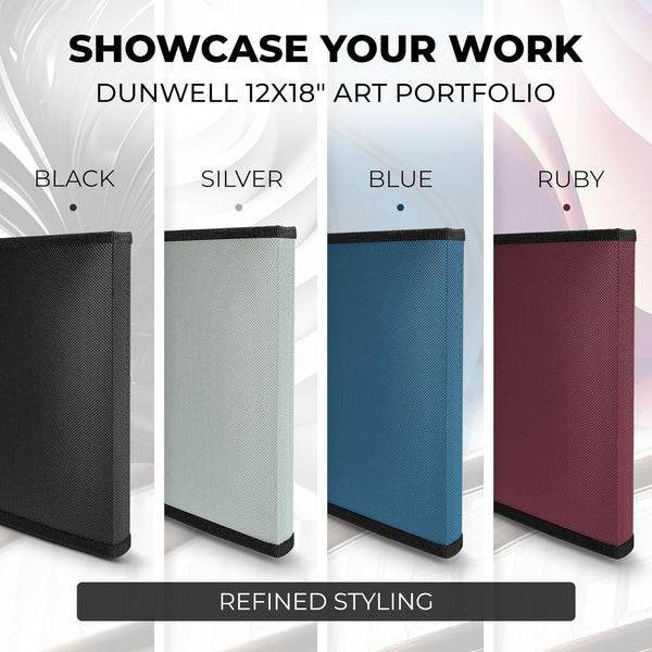 Dunwell 12X18 Art Portfolio Binder with Mounting Paper (Black), Large Portfolio Folder for Artwork Storage, 24 Clear Sleeves Display 48 Pages, 12