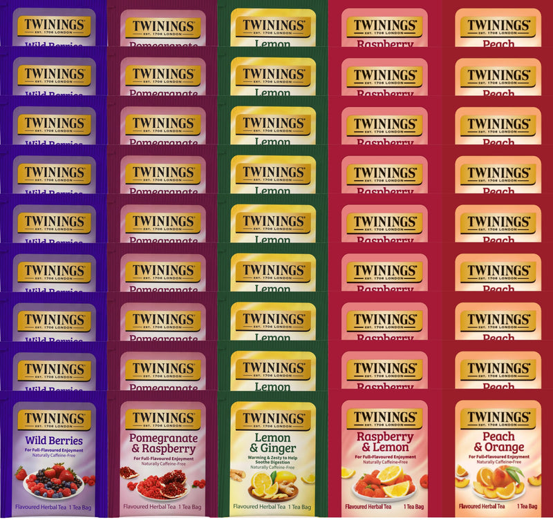 Twinings Fruity Herbal Caffeine- Free Tea Bag Sampler Variety (Pack of 45) â Perfect Gourmet Gift Set