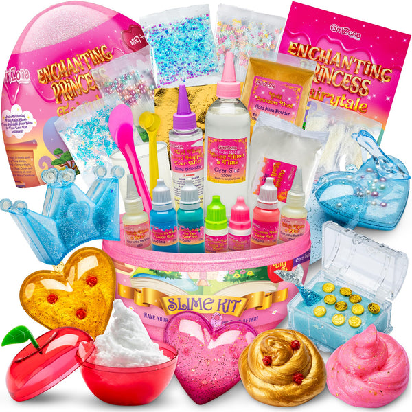Girlzone Enchanting Princess Fairytale DIY Slime Kit, Slime Kit for Girls Ages 8-12 with 42 Pieces to Make Princess Slime for Kids & Slime for