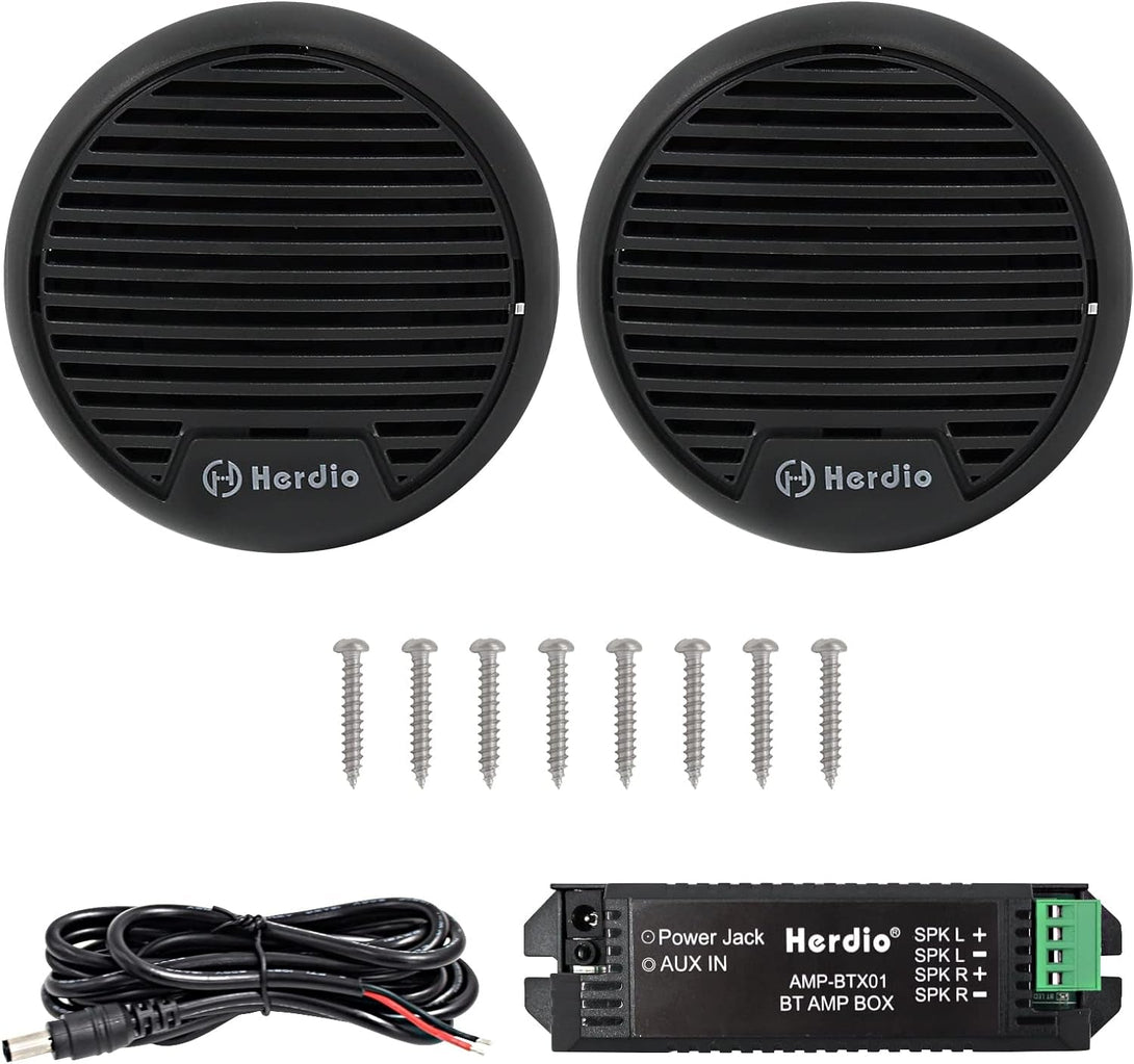 Herdio 3" Inch Marine Bluetooth Speakers Boat Motorcycle Hot Tub Stereo with Max Power 140 Watt (Black)