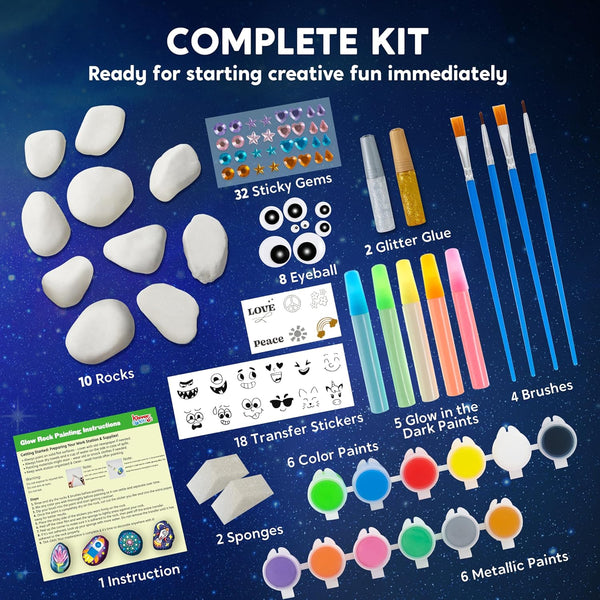 Rock Painting Kit- Glow in The Dark Rock Kit, Arts and Crafts for Kids Ages 6-12, Art Supplies Toy , Kids Craft Paint Kits, Arts & Crafts for Boys