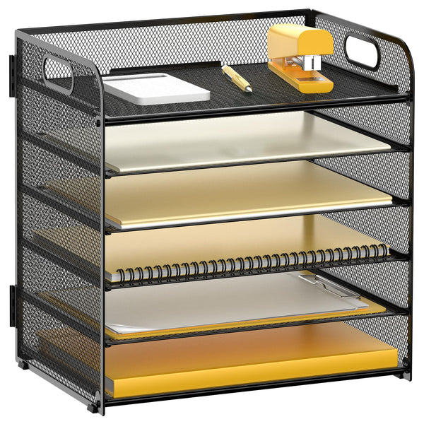 6 Tier Desk Paper Letter Organizer Tray, Mesh File Organizer, Letter Tray for Office & Home (1, Black)