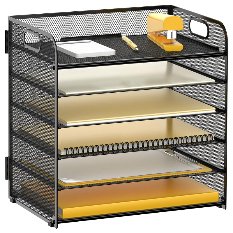 6 Tier Desk Paper Letter Organizer Tray, Mesh File Organizer, Letter Tray for Office & Home (1, Black)