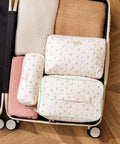 HBselect Quilted Makeup Bag, 3PCS Cotton Large Travel Makeup Bag, Cute Floral Coquette Make up Bag Cosmetic Bag Toiletry Bag for Women Girls
