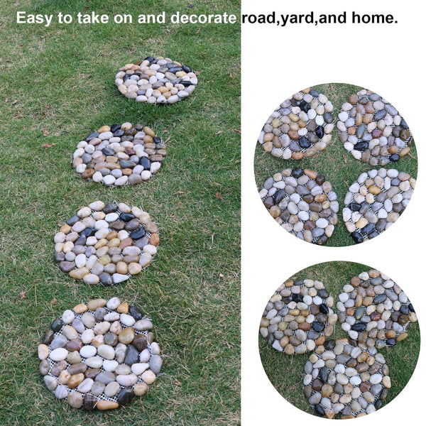 Natural Pebble Stepping Stones for Garden & Outdoor Walkways - 9 Inch round Therapeutic Massage Stones, 6Pcs Non-Slip Acupressure Floor Mats,