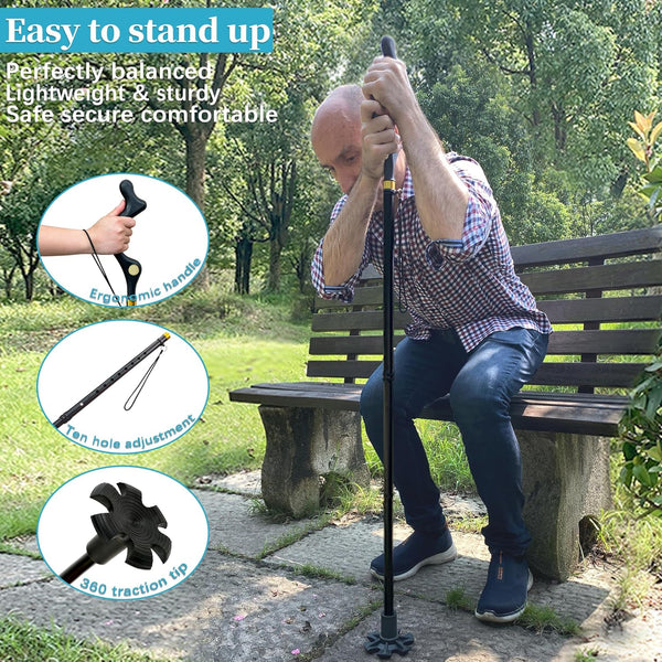 Walking Cane Foldable for Men & Women Seniors for Balance,Self Standing Folding Cane,Height Adjustable Anti-Slip Lightweight Alloy Walking Stick