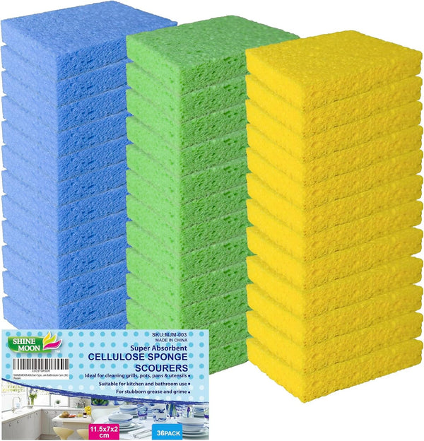 36 Pk Pop-Up Compressed Cellulose Sponges, Heavy Duty Scrub Kitchen Sponge, Clean Tough Messes without Scratching Eco Friendly Reusable