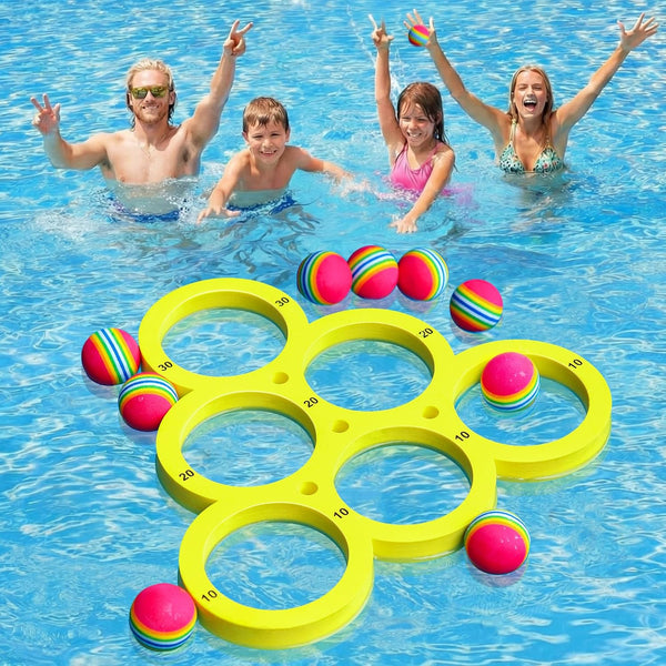 Hiboom Pool Toys Games Set, Water Sports Toys for Pool Floating Throwing Games with 10 Rainbow Golf EVA Balls, Fun Gifts, Floating Pool Water Toys