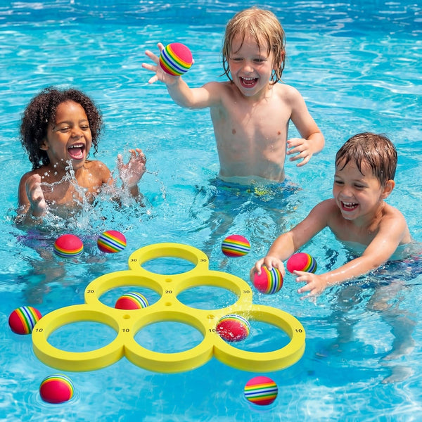 Hiboom Pool Toys Games Set, Water Sports Toys for Pool Floating Throwing Games with 10 Rainbow Golf EVA Balls, Fun Gifts, Floating Pool Water Toys