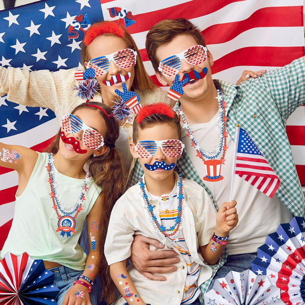 4Th of July Party Favors Set, Fourth of July Decorations 158 Pcs Accessories Includes Slap Bracelets, Necklaces, USA Flags, Tattoos, Wristbands,