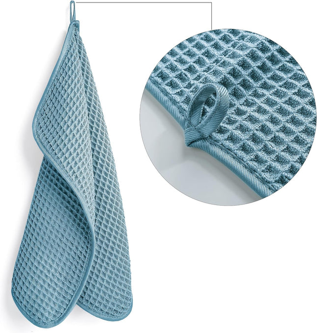 POLYTE 430 GSM Microfiber Lint Free Washcloth Face Towel, 13 x 13 in, 4 Pack (Waffle Weave) Green