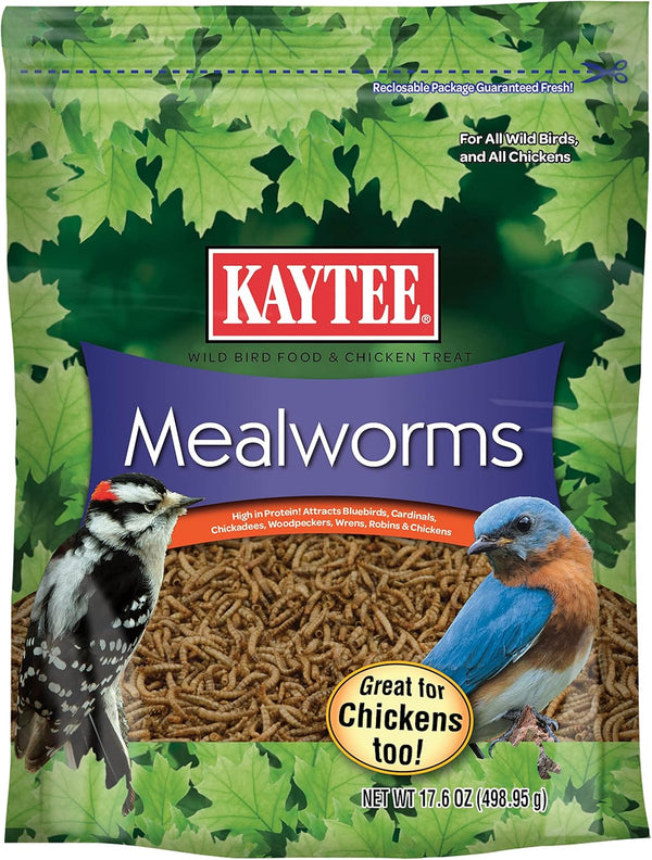 Kaytee Wild Bird Food Mealworms for Bluebirds, Wrens, Robins, Chickadees, Woodpeckers, Cardinals & Chickens, 17.6 Ounce