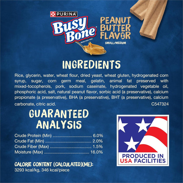 Purina Busy Bone Made in USA Facilities, Long Lasting Small/Medium Breed Adult Dog Chews, Peanut Butter Flavor - (Pack of 4) 6 Ct. Pouches