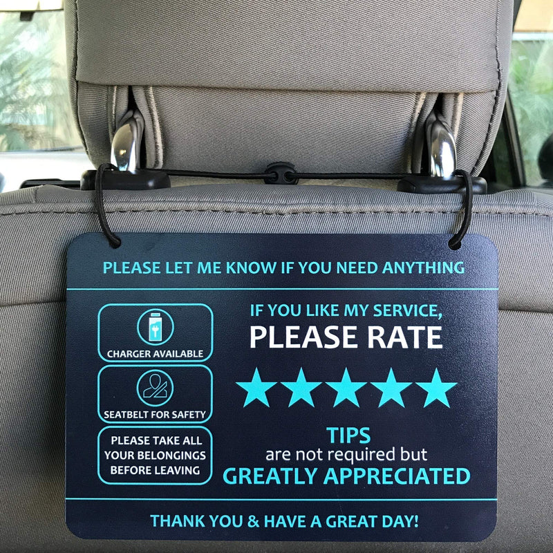 Compatible with Lyft Uber (2-Pack) Tips Rating Appreciated Rideshare Accessories â 7â X 5â â Interior Acrylic Headrest Sign - Rate Me Tip No