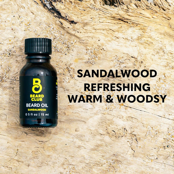 The Beard Club Premium Sandalwood Beard Oil for Men - Natural Castor & Sunflower Seed Oils - Beard & Mustache Conditioner - Hydrates, Moisturizes