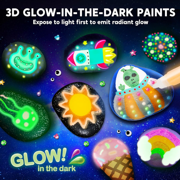Rock Painting Kit- Glow in The Dark Rock Kit, Arts and Crafts for Kids Ages 6-12, Art Supplies Toy , Kids Craft Paint Kits, Arts & Crafts for Boys