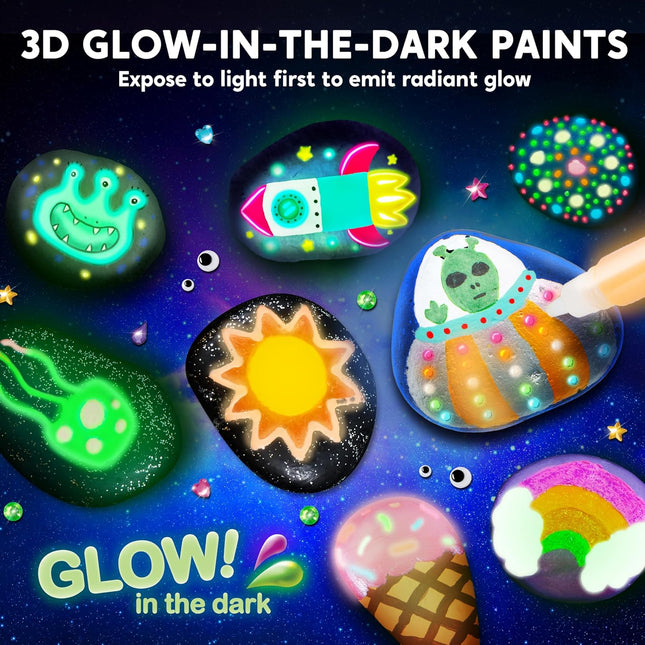 Rock Painting Kit- Glow in The Dark Rock Kit, Arts and Crafts for Kids Ages 6-12, Art Supplies Toy , Kids Craft Paint Ki