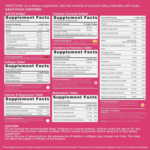 Multivitamin for Women with Vitamin A,B,C,D3,E,K2,Biotin, Collagen,Krill Oil,Cranberries Supports Energy,Wellness,Beauty and Immune - Vitamin